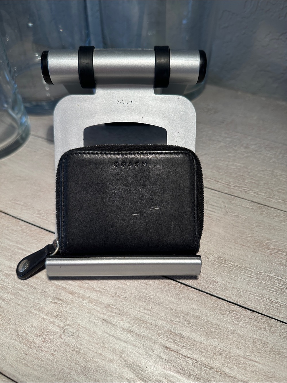 Coach Black Leather Zip Card or Coin Wallet